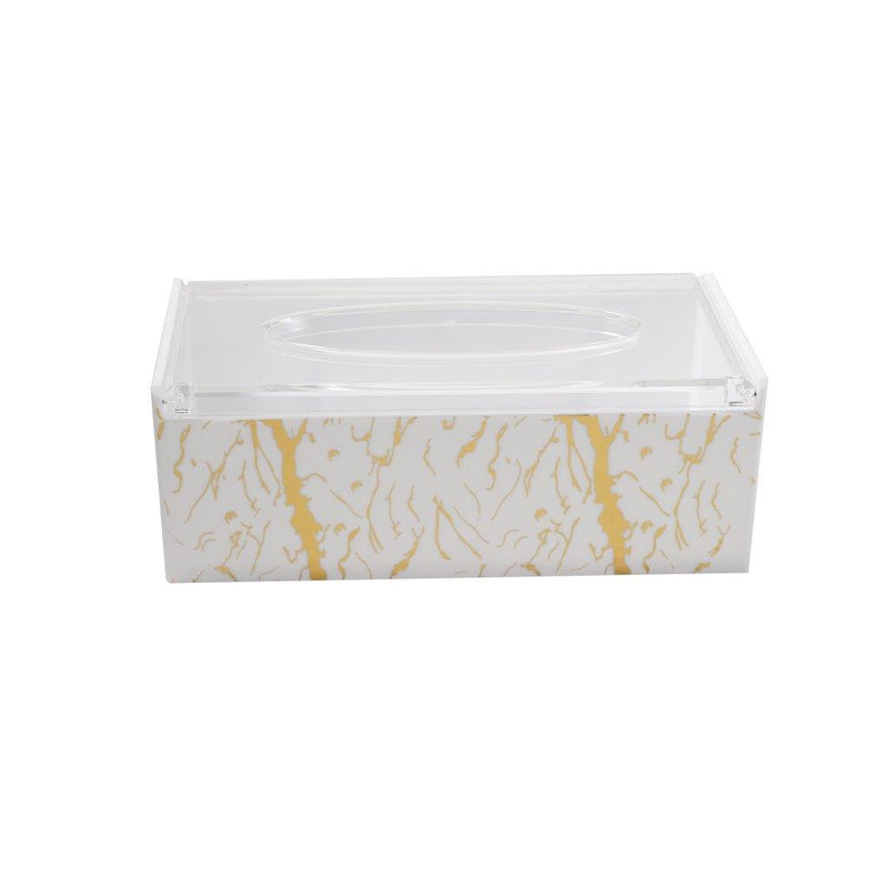 Premium Quality White Gold Thunder Design Acrylic Rectangular Tissue Box Napkin Holder 12*22*8 cm