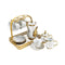 Ceramic Tea Cup and Saucer Set of 15 Pcs with Milk Pot Sugar Pot and Stand Gold 130 ml