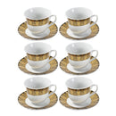 Ceramic Tea Cup and Saucer Set of 6 Pcs Gold Abstract Design 220 ml