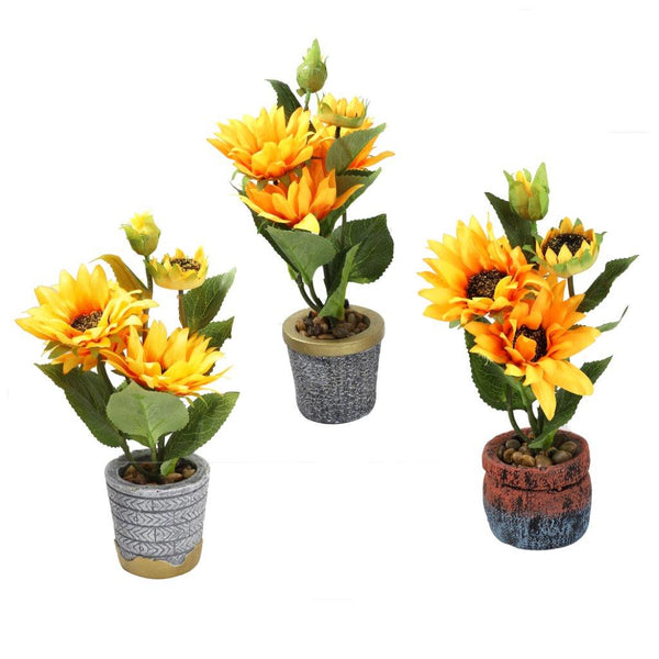 Realistic Touch Artficial Sunflower Flower Deco Pot Abstract Home Print 8*7*28 cm