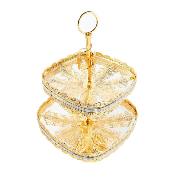 Vintage Royal Style Glass Two Tier Cake Server Fruit Tray Gold Stand 24*29 cm