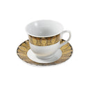 Ceramic Tea Cup and Saucer Set of 6 Pcs Gold Abstract Design 220 ml