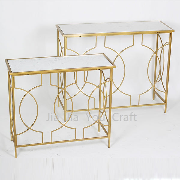 Rectangular Metal Accent Luxury Coffee Table with Marble Top and Abstract Design Body Set of 2 Pcs 100*36*80;80*33*70 cm