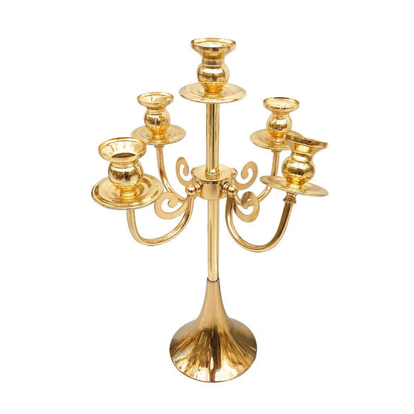 Satin Gold Elegant Metal Candleholder 5 Arms Wedding Table Centrepiece 48 cm