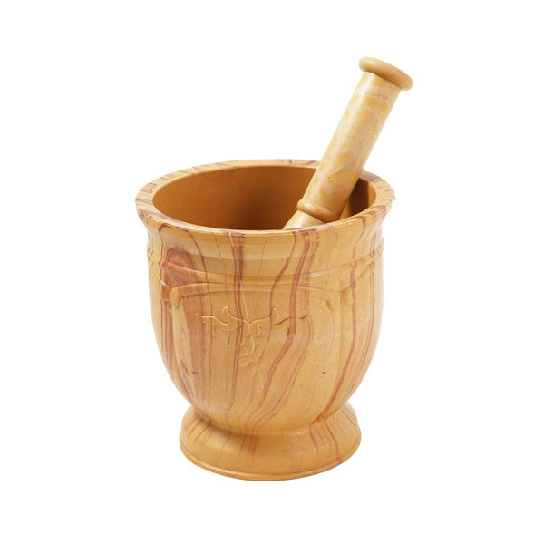 Timber Pattern Spice & Herbs Mortar and Pestle Set - 14*14.5 cm - Kitchen Grinding Tool