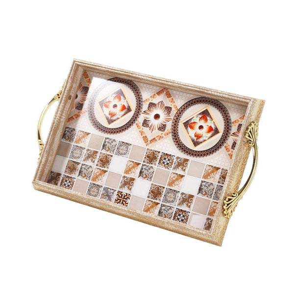 Engraved Deco Gold Candy Box Nuts and Chocolates Serving Tray Set of 2 Pcs 41*29*5;33*23*5 cm