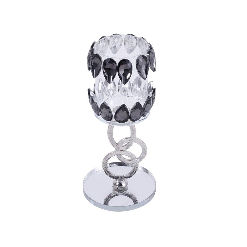 Home Decor Crystal Glass Black Silver Table Top Candleholder 20 cm