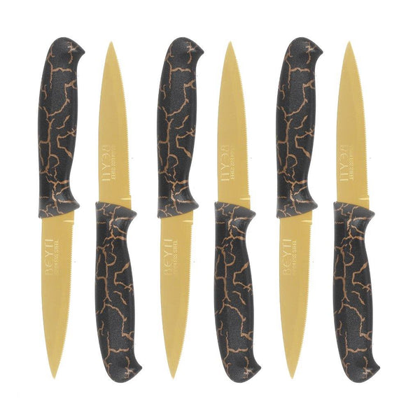 Stainless Steel Gold Fruit Knife Set - Set of 6 Mosaic Pattern Plastic Handle 19.5 cm - Elegant and Functional Kitchen Cutlery