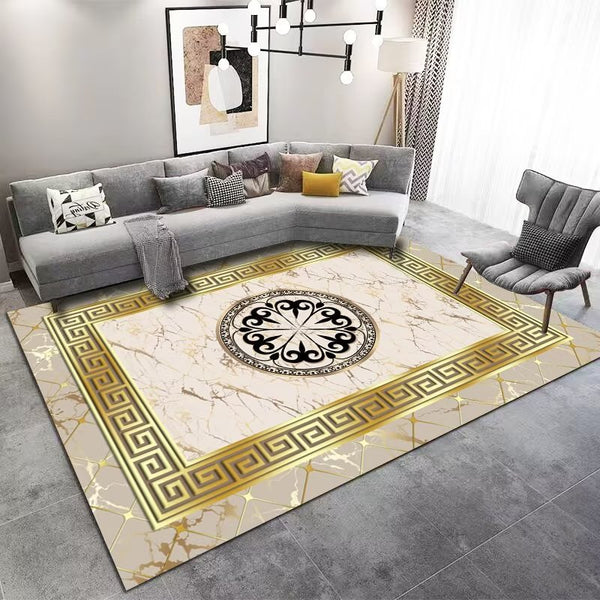 Cliver Thunder Medallion Art Machine Woven Indoor Area Rug Carpet Elegant Beige with Greek Key Design Border 160*230 cm
