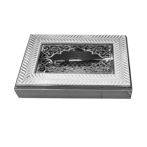Engraved Deco Silver Candy Box Nuts and Chocolates Serving Tray with Lid 34*24*6 cm