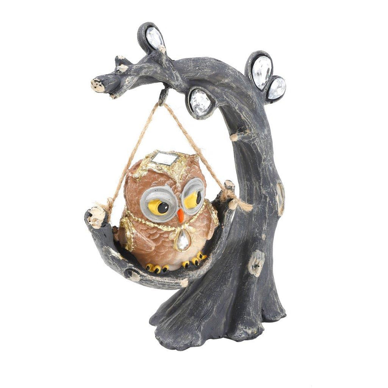 Collectable Resin Handicraft Natural Color Owl Statue With Tree 13*7.5*18 cm