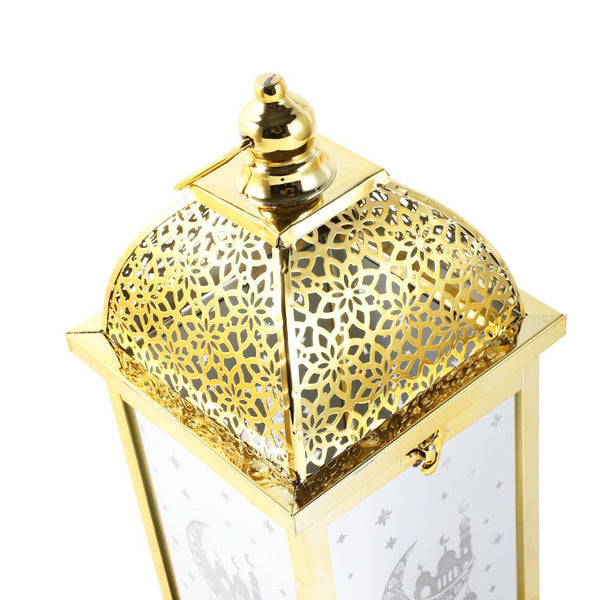 Decorative Ramadan Arabic Style Gold Metal Lantern Battery Operated Lamp 17*17*38 cm