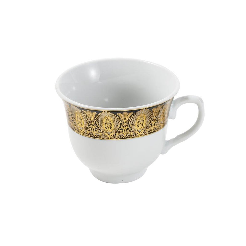 Ceramic Tea Cup and Saucer Set of 6 Pcs Gold Abstract Design 220 ml