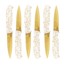 "Set of 6 Gold Fruit Knives with Mosaic Pattern Plastic Handles - 19.5 cm Stainless Steel Cutlery Set