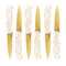 "Set of 6 Gold Fruit Knives with Mosaic Pattern Plastic Handles - 19.5 cm Stainless Steel Cutlery Set