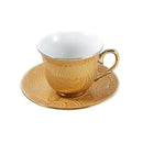 Ceramic Tea Cup and Saucer Set of 6 Pcs Gold Abstract Design Cup 7.5*9 cm Saucer 14 cm