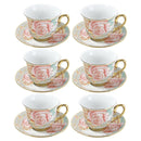 Ceramic Tea Cup and Saucer Set of 6 Pcs Floral Design Cup 7.5*9 cm Saucer 14 cm