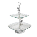 Mughal Design Glass Cake and Fruit Plate Stand 2 Tier Silver 45*30 cm