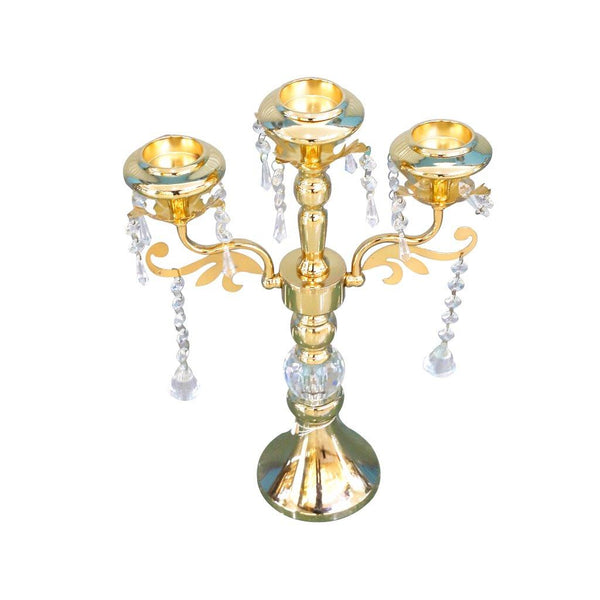 Satin Gold Elegant Metal Candleholder 3 Arms Wedding Table Centrepiece 47*30 cm