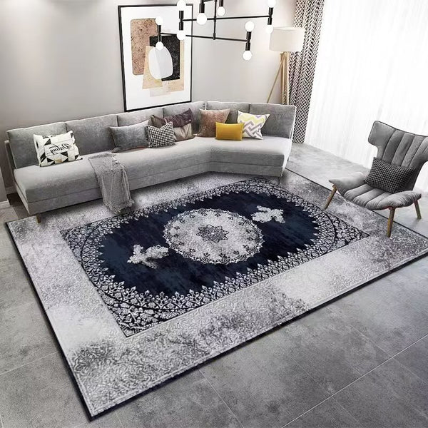 Sapphire Traditional Medallion Reed Machine Woven Indoor Area Rug Carpet Grey with Vintage Lace Border 200*300 cm