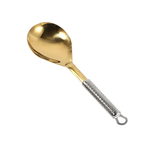 Stainless Steel Gold Plated Serving Spoon Heat Resistant Handle 35 cm