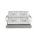 Engraved Deco Silver Candy Box Nuts and Chocolates Serving Tray 4 Compartments with Lid 30*30*5.5 cm