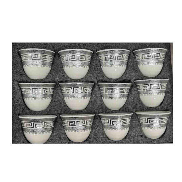Ceramic Coffee Cawa Shafee Cup Set of 12 Pcs Set Silver 90 ml