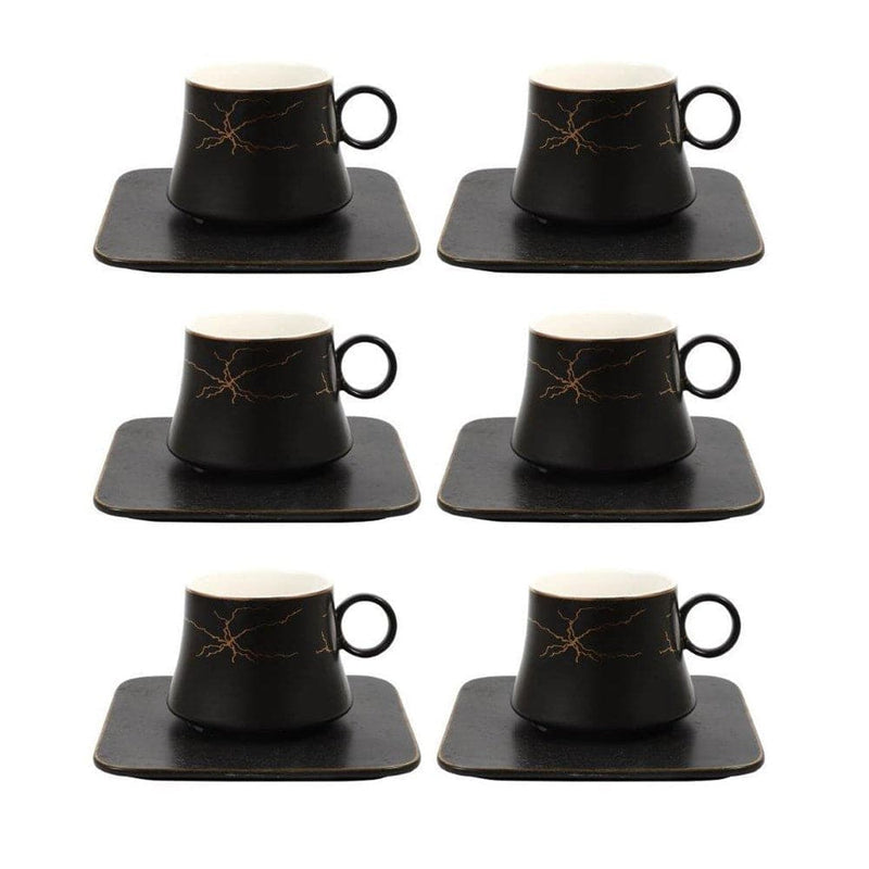 Ceramic Coffee Cup and Saucer Set of 6 pcs Color Print Design 6.3*6/13.5 cm