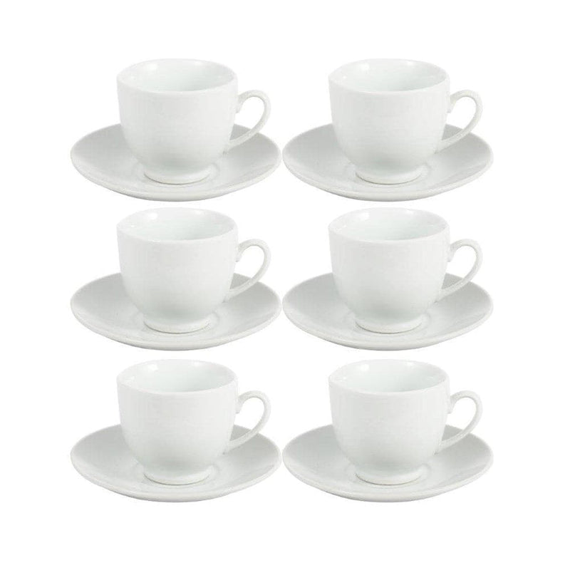 Ceramic Coffee Cup and Saucer Set of 6 Pcs Plain Vanilla 90 ml