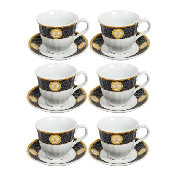 Ceramic Coffee Cup and Saucer Set of 6 pcs Print Design 90 ml