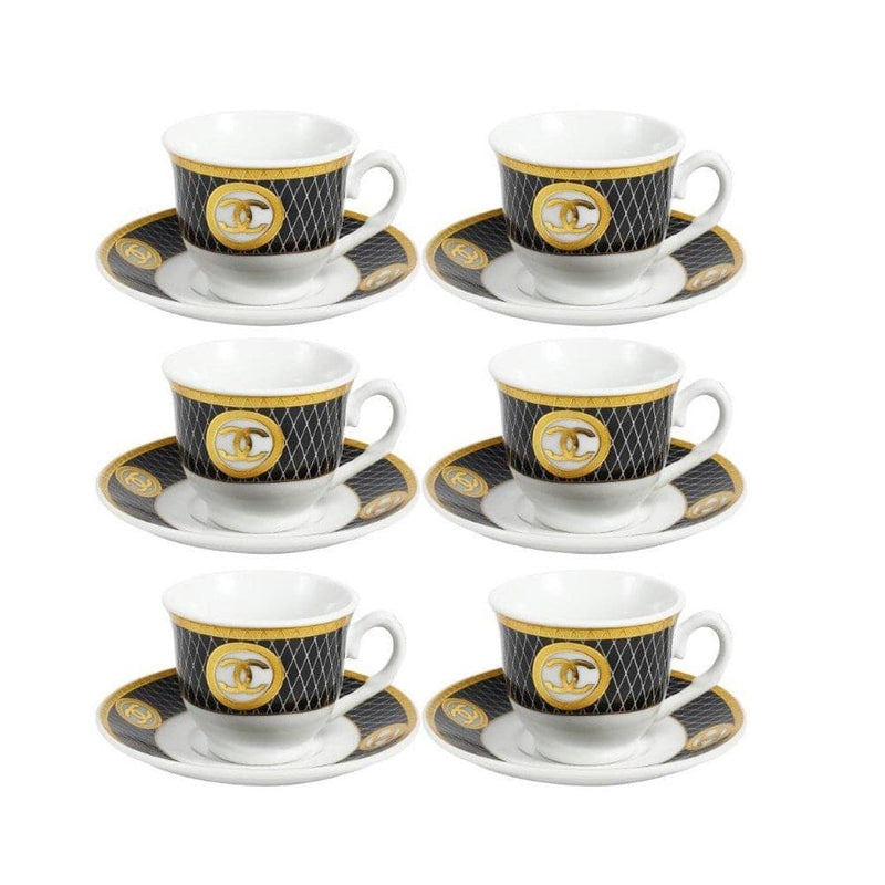 Ceramic Coffee Cup and Saucer Set of 6 pcs Print Design 90 ml