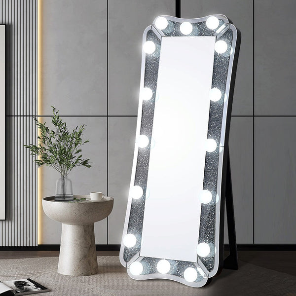 Home Decor Crystal Glass Vanity Hollywood Mirror with Make Up Lights LED Crushed Diamond Finish 180*75*15 cm