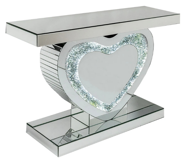 Home Decor  Console Table and Mirror Set with LED Light Crushed Diamond Finish 120*38*80/90*90*2 cm