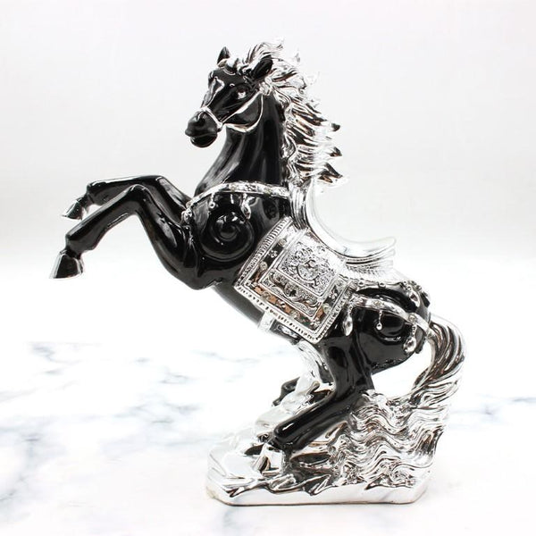 Zinc Alloy Horse Statue Black and Silver 22 cm