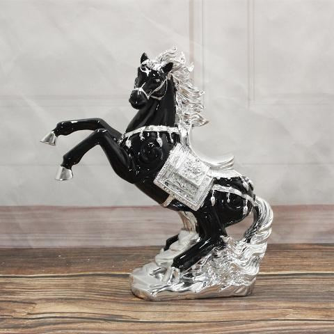 Zinc Alloy Horse Statue Black and Silver 22 cm