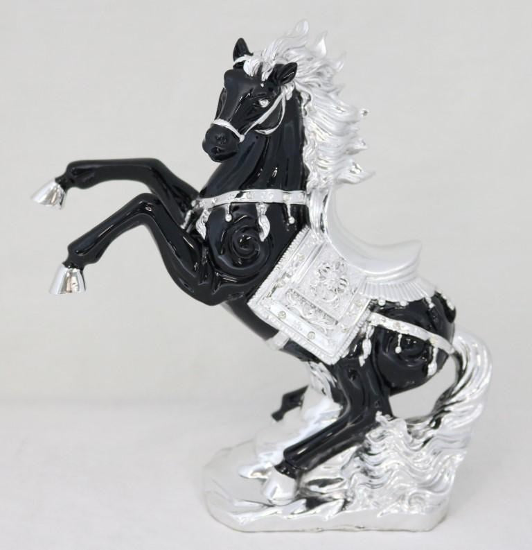 Zinc Alloy Horse Statue Black and Silver 22 cm