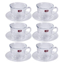 Engraved Design Clear Glass Tea Cup with Saucer Set of 6 190 ml