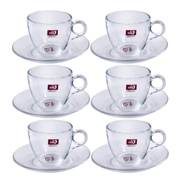 Glass Tea Cup with Saucer Set of 6 190 ml