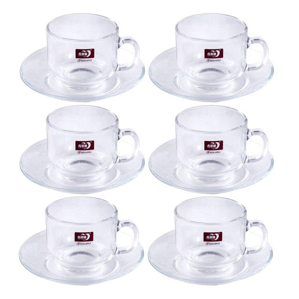 Glass Treo Mug Style Tea Cup with Saucer Set of 6 210 ml