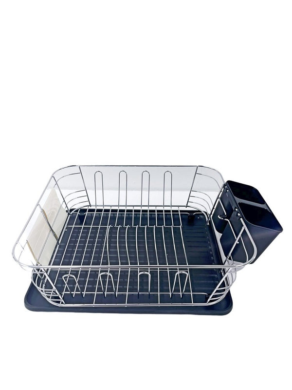 Dish Rack with Black Plastic Tray and Cup Holder Chrome Plated High Quality 37*32*13 cm