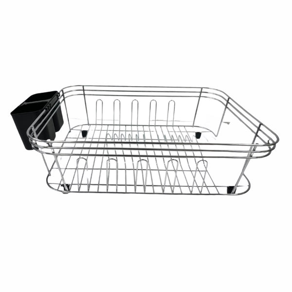 Dish Rack with Grey Plastic Tray and Cup Holder Chrome Plated High Quality44.5*34.5*14.5 cm