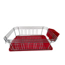 Dish Rack with Red Plastic Tray and Cup Holder Chrome Plated High Quality 44.5*34.5*14.5 cm