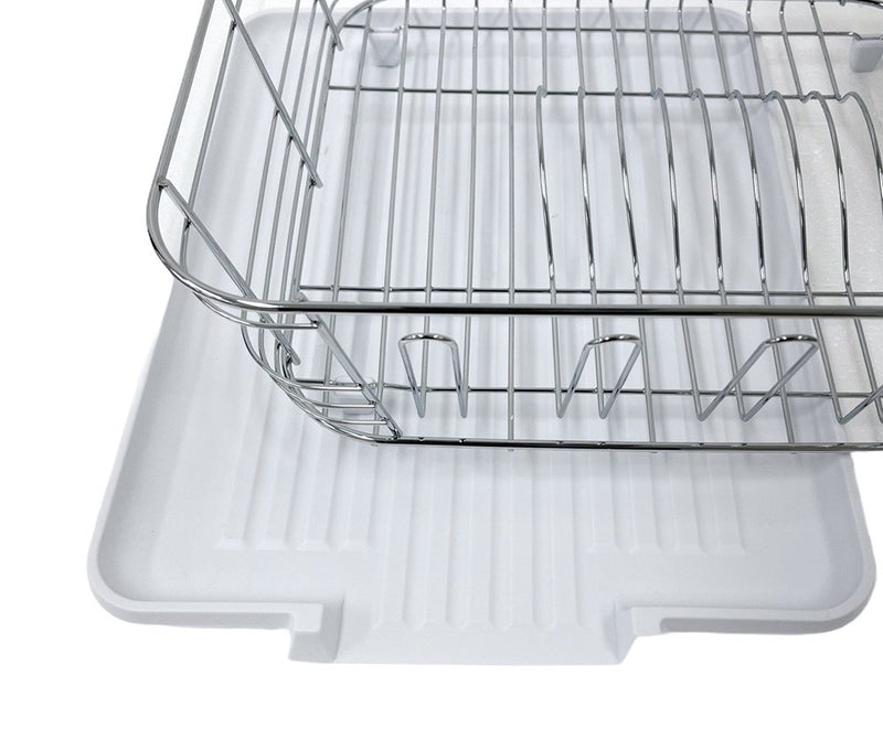 Dish Rack with White Plastic Tray and Cup Holder Chrome Plated High Quality 37*32*13 cm