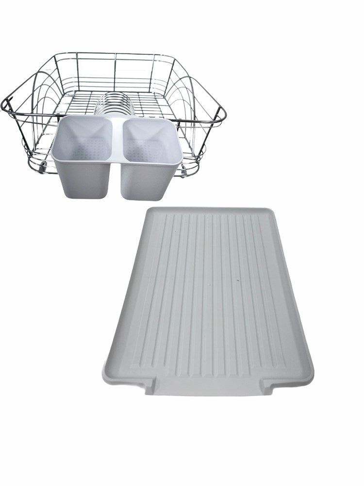 Dish Rack with White Plastic Tray and Cup Holder Chrome Plated High Quality 44*34*14 cm