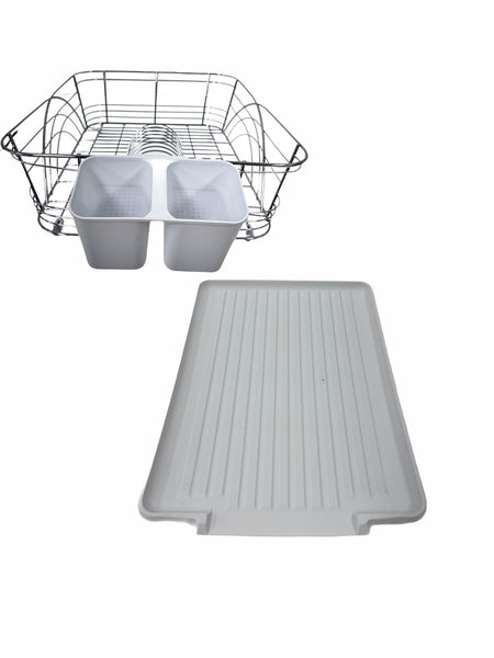 Dish Rack with White Plastic Tray and Cup Holder Chrome Plated High Quality 44*34*14 cm