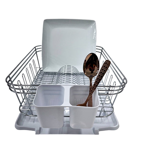 Dish Rack with White Plastic Tray and Cup Holder Chrome Plated High Quality 44.5*34.5*14.5 cm