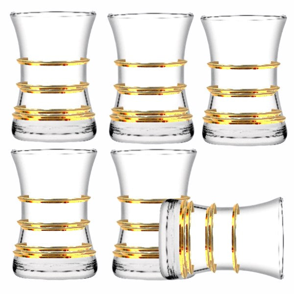 G4U Misis Glass Tea Cup Set 6PCs Golden Reem Yaldiz Istikani 160 CC 160 ml