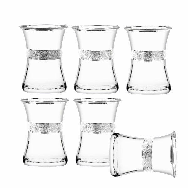 G4U Misis Glass Tea Cup Set 6PCs Silver Krinkle Platin Istikani 160 CC 160 ml