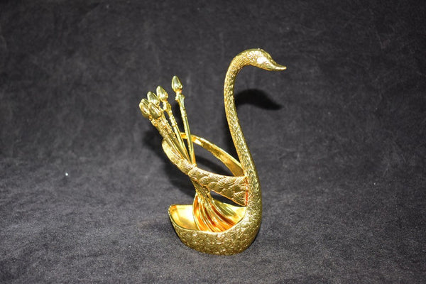 Gold Swan and Tea Spoon Set of 6 Swan - H : 15 cm Spoon - 13 cm