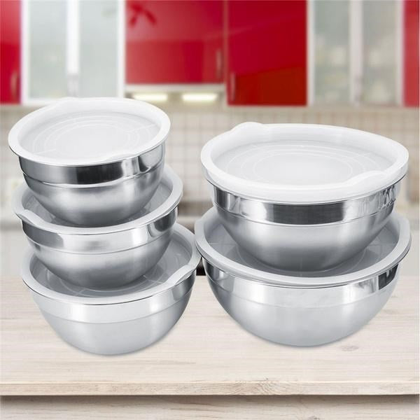 Stainless Steel Bowl Set of 5 Airtight Lids 18/20/22/24/26 cm